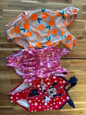 3 Size 2T Girls One-Piece Swimsuits